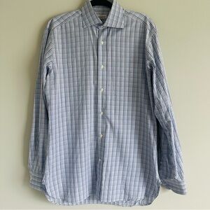 Guy Rover Barney’s New York Men's Blue Checkered Button Down Work Shirt Size 39